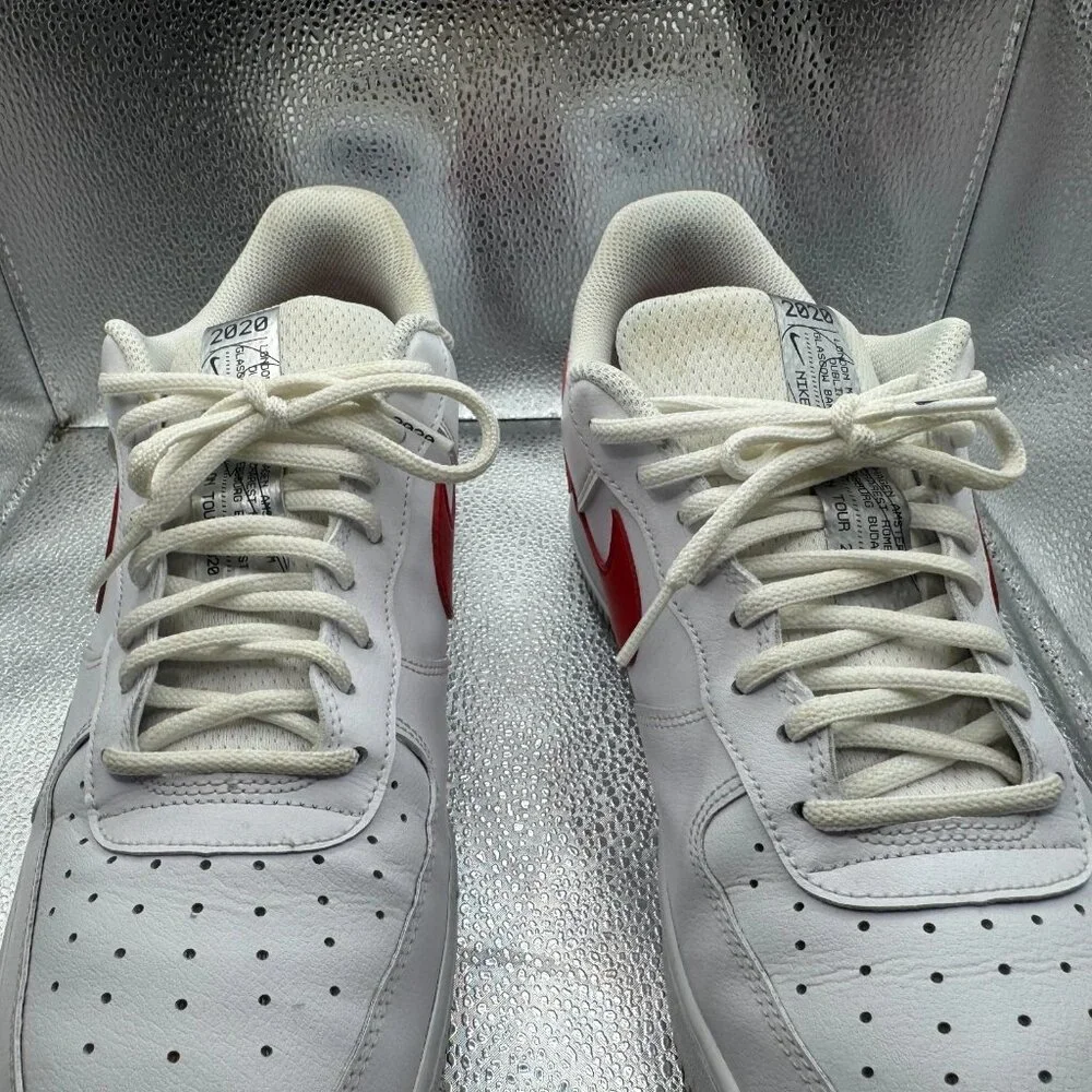Size 12 Nike Air Force 1 LV8 Euro Tour White Red Mens Lace-Up Sneaker CW7577-100